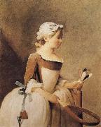 Jean Baptiste Simeon Chardin Girl with a Racquer and Shuttlecock USA oil painting artist